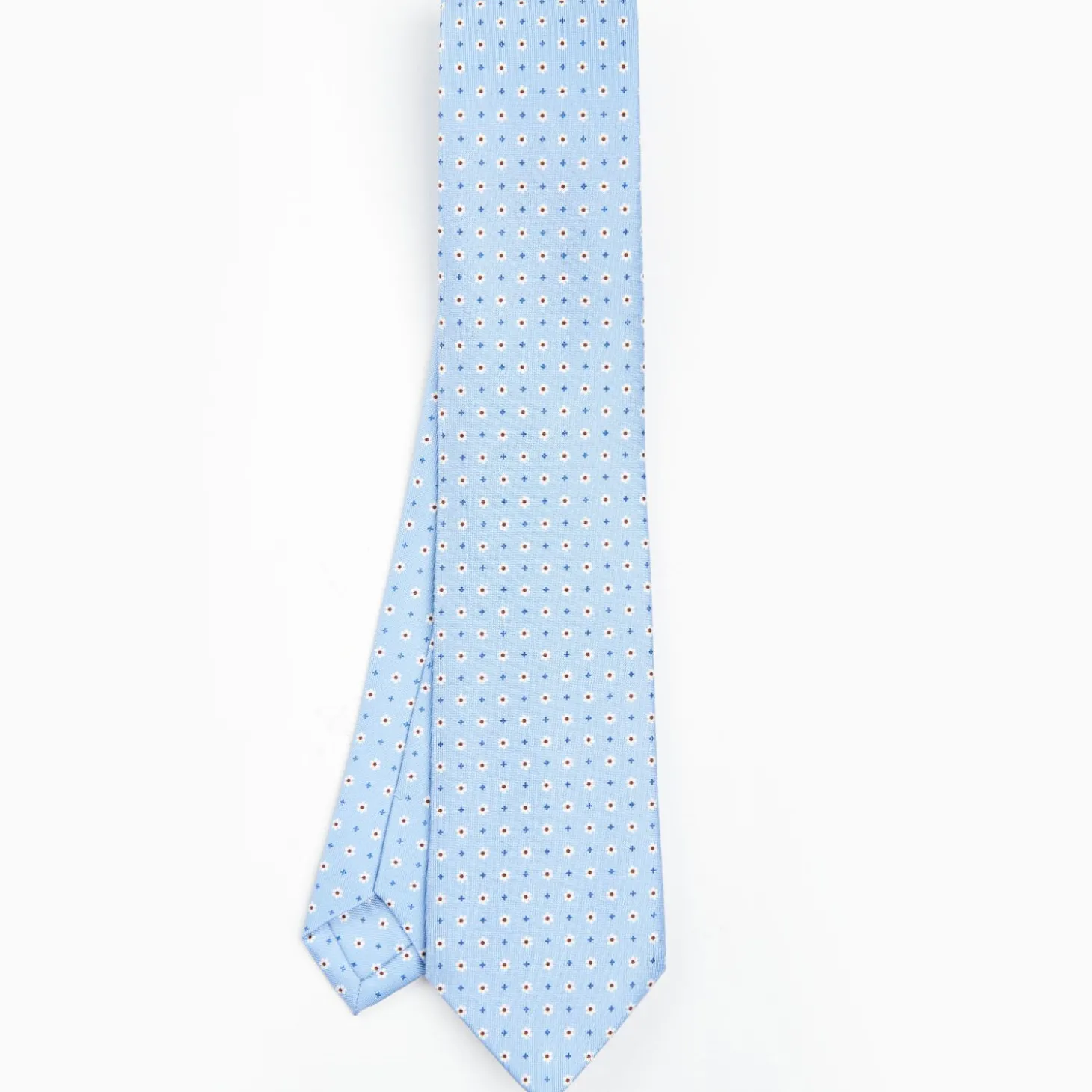 Light Blue Sartorial Classic Silk Tie - Small Flower Pattern