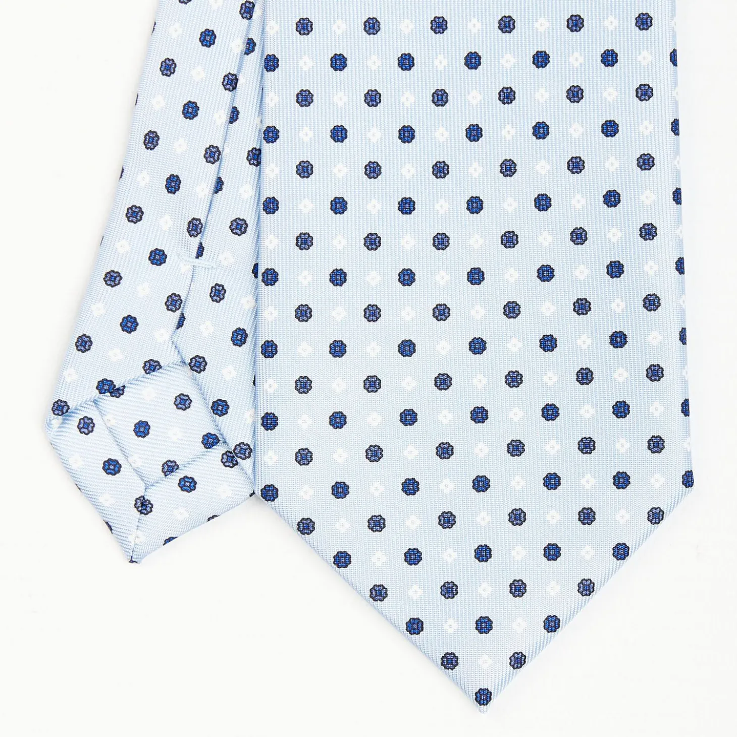 Light Blue Sartorial Classic Silk Tie - Small Flower Pattern