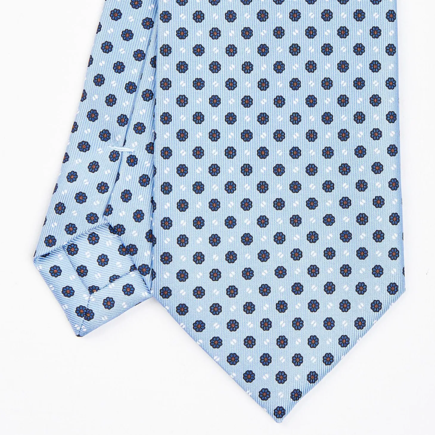 Light Blue Sartorial Classic Silk Tie - Small Flower Pattern