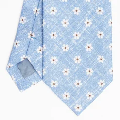 Light Blue Sartorial Cotton And Silk Tie Large Flower Pattern