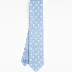 Light Blue Sartorial Cotton And Silk Tie Large Flower Pattern