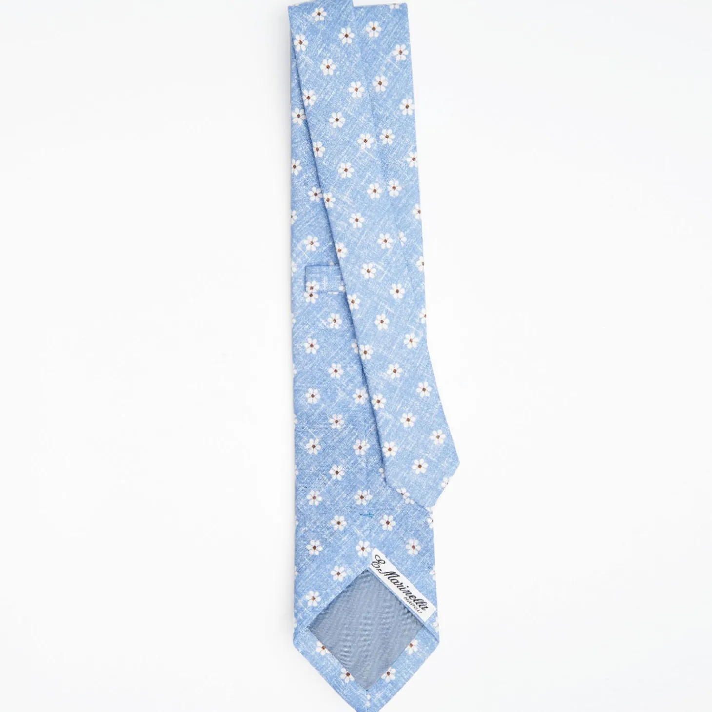Light Blue Sartorial Cotton And Silk Tie Large Flower Pattern