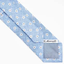 Light Blue Sartorial Cotton And Silk Tie Large Flower Pattern