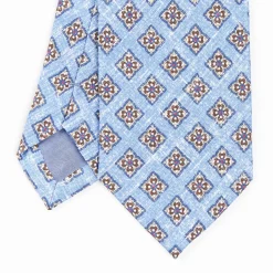 Light Blue Sartorial Cotton And Silk Tie - Large Flower Pattern