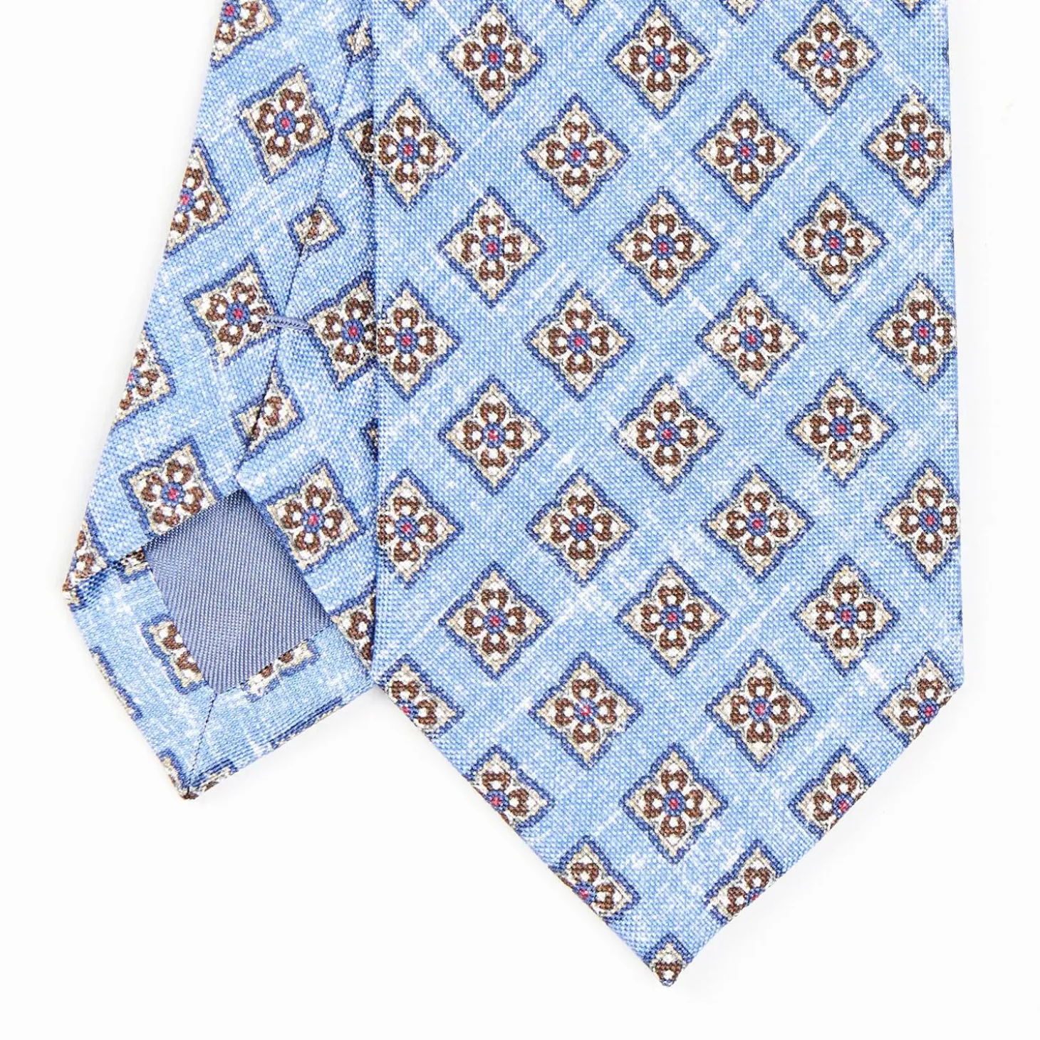 Light Blue Sartorial Cotton And Silk Tie - Large Flower Pattern