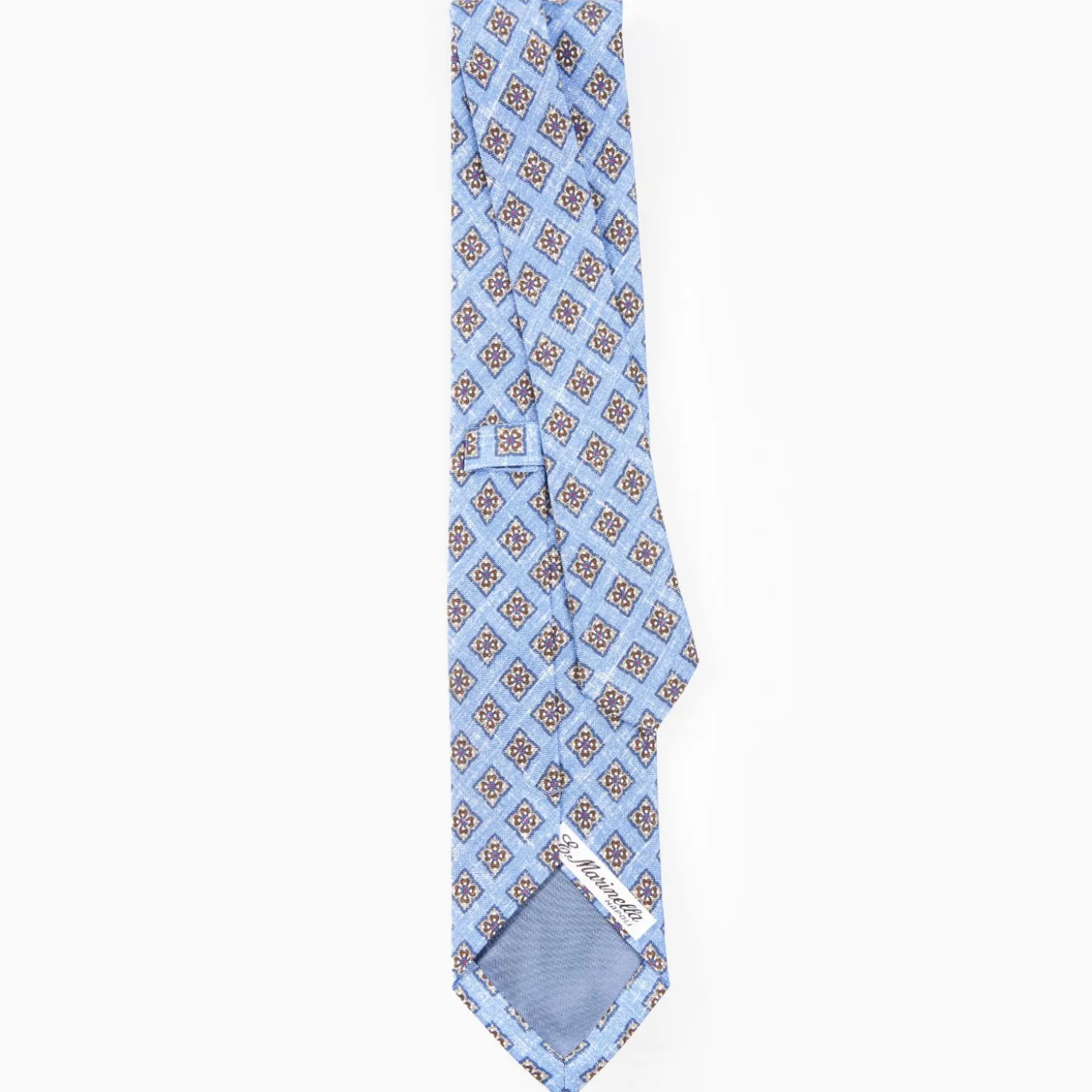 Light Blue Sartorial Cotton And Silk Tie - Large Flower Pattern