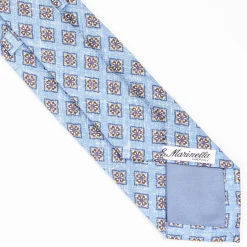 Light Blue Sartorial Cotton And Silk Tie - Large Flower Pattern