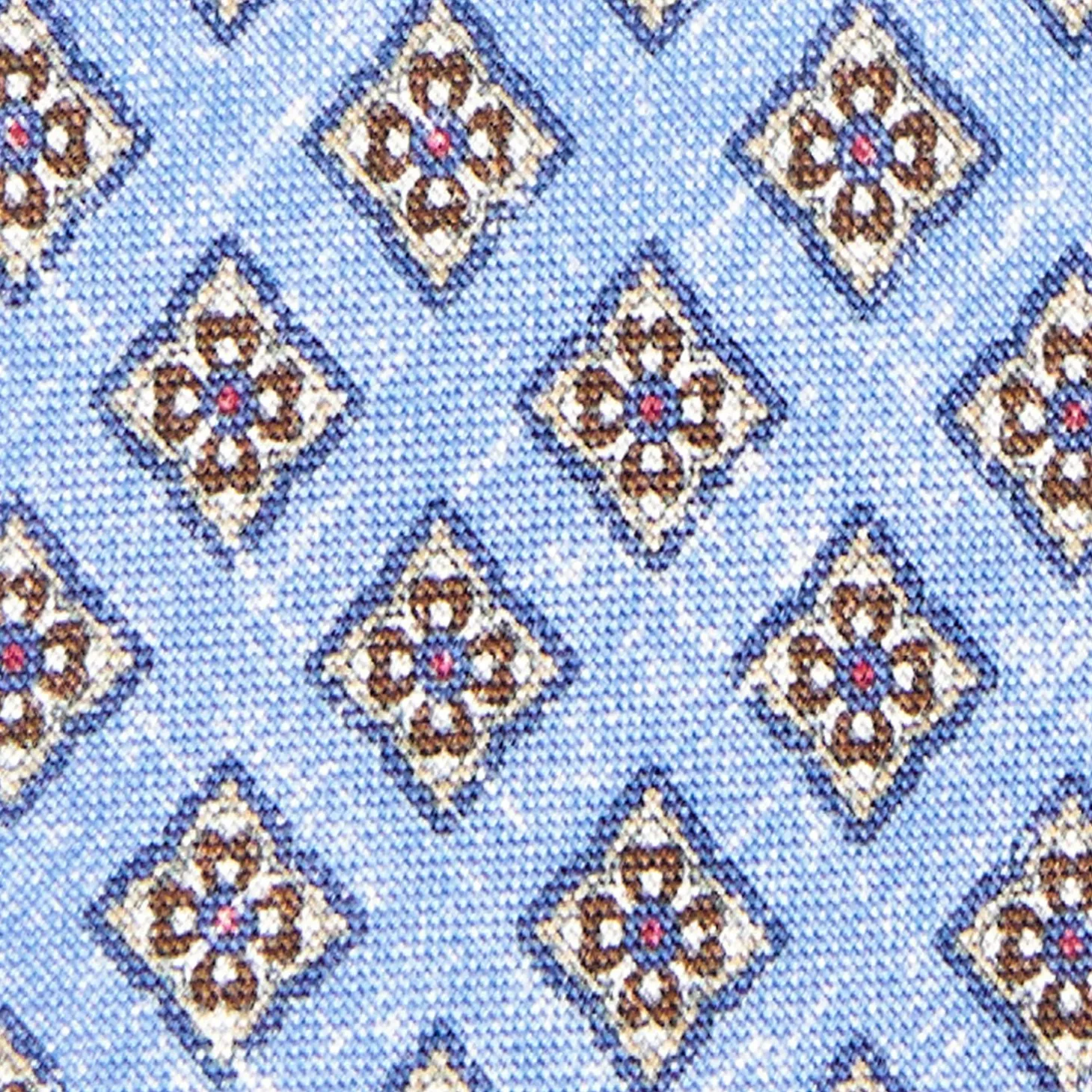 Light Blue Sartorial Cotton And Silk Tie - Large Flower Pattern