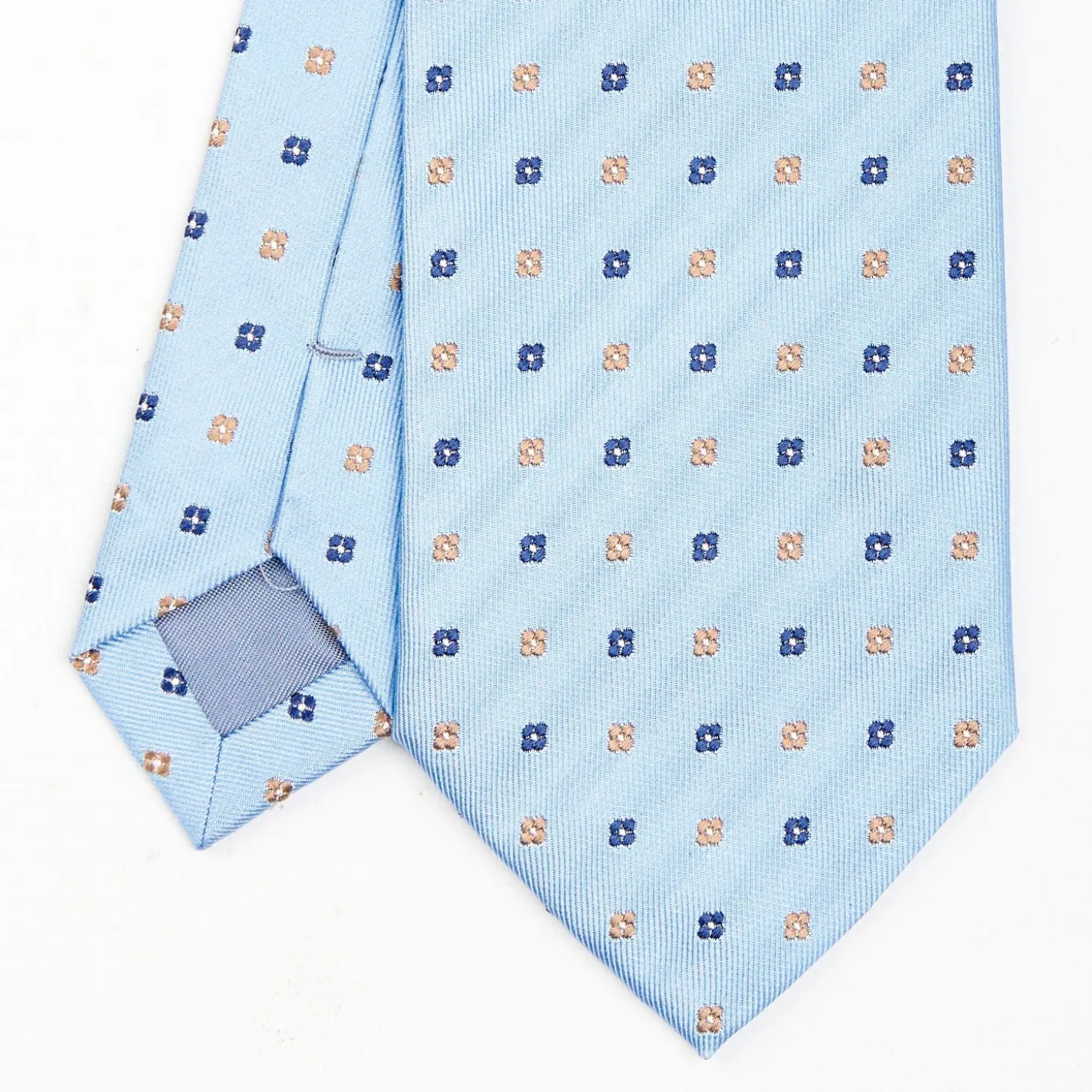 Light Blue Sartorial Jacquard Silk Tie - Small Flower Designs