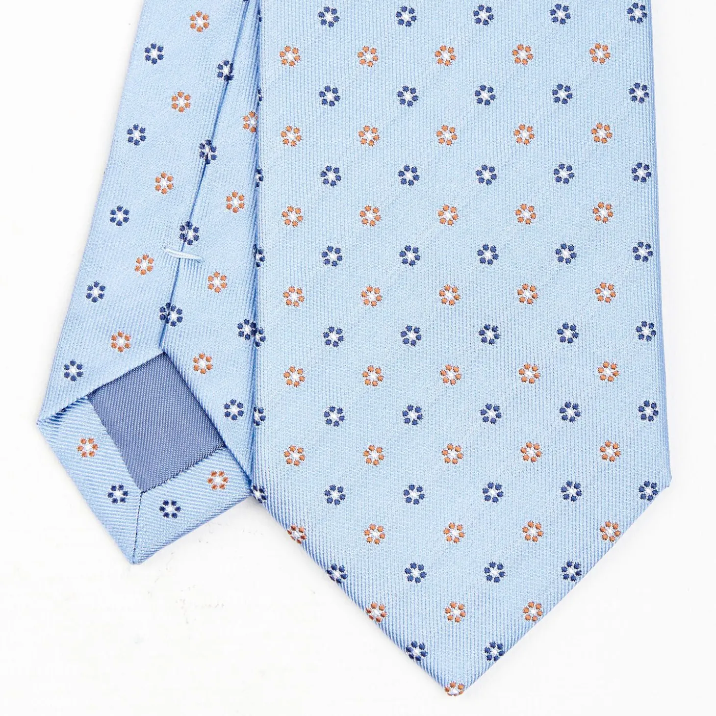 Light Blue Sartorial Jacquard Silk Tie - Small Flower Designs