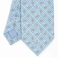 Light Blue Sartorial Linen Tie - Large Geometric Pattern
