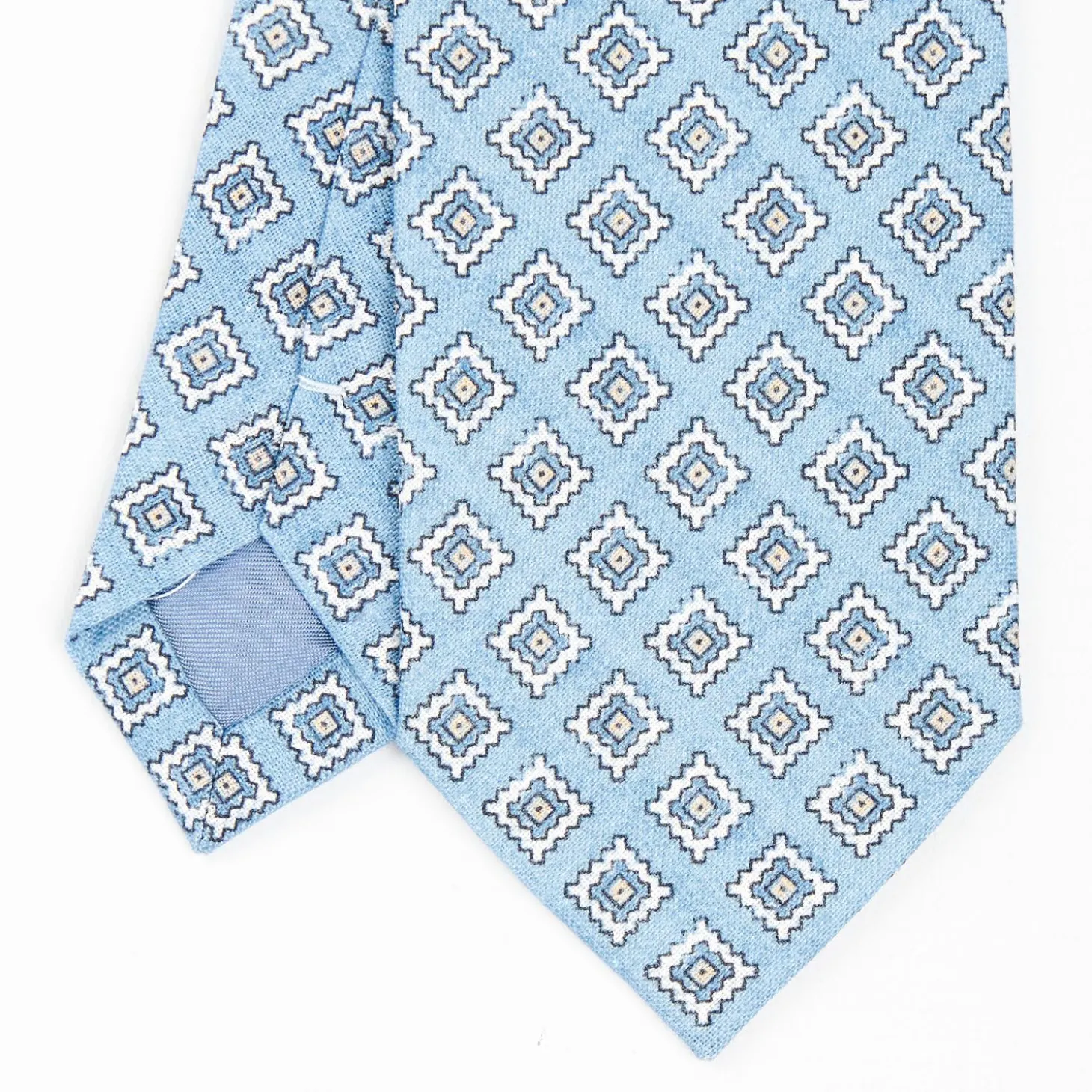 Light Blue Sartorial Linen Tie - Large Geometric Pattern