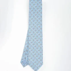 Light Blue Sartorial Linen Tie - Large Geometric Pattern