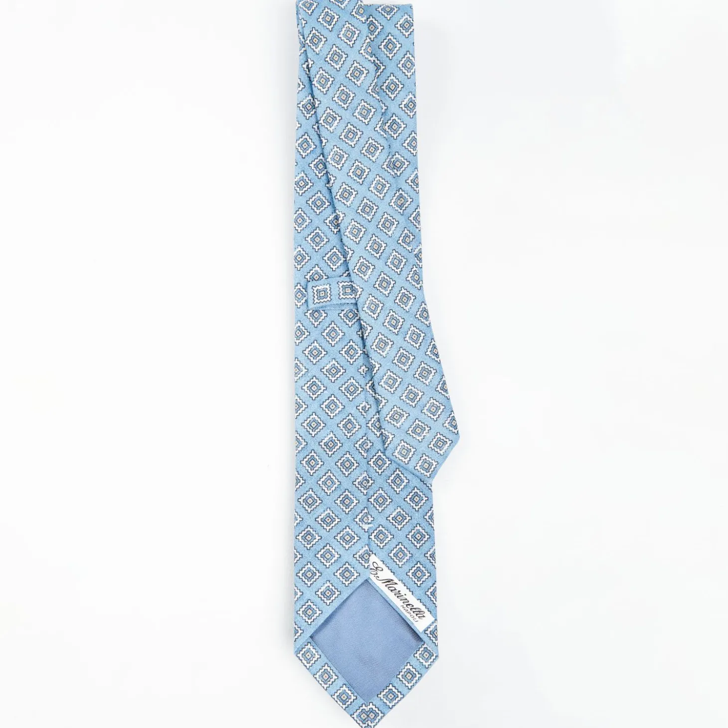 Light Blue Sartorial Linen Tie - Large Geometric Pattern