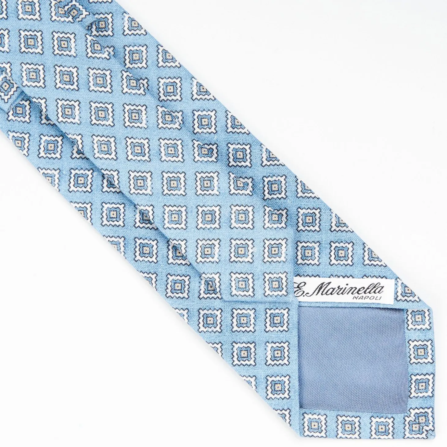 Light Blue Sartorial Linen Tie - Large Geometric Pattern
