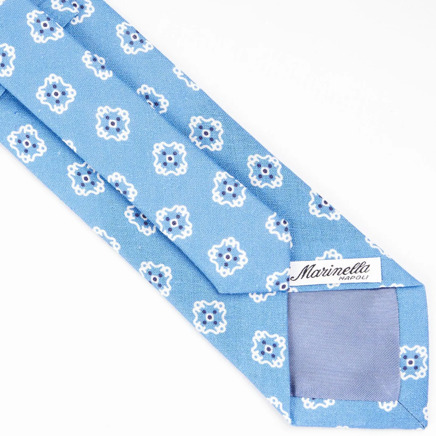 Light Blue Sartorial Linen Tie - Large Flower Pattern