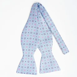 Light Blue Silk Bowtie To Self-Tie Small Flower Pattern