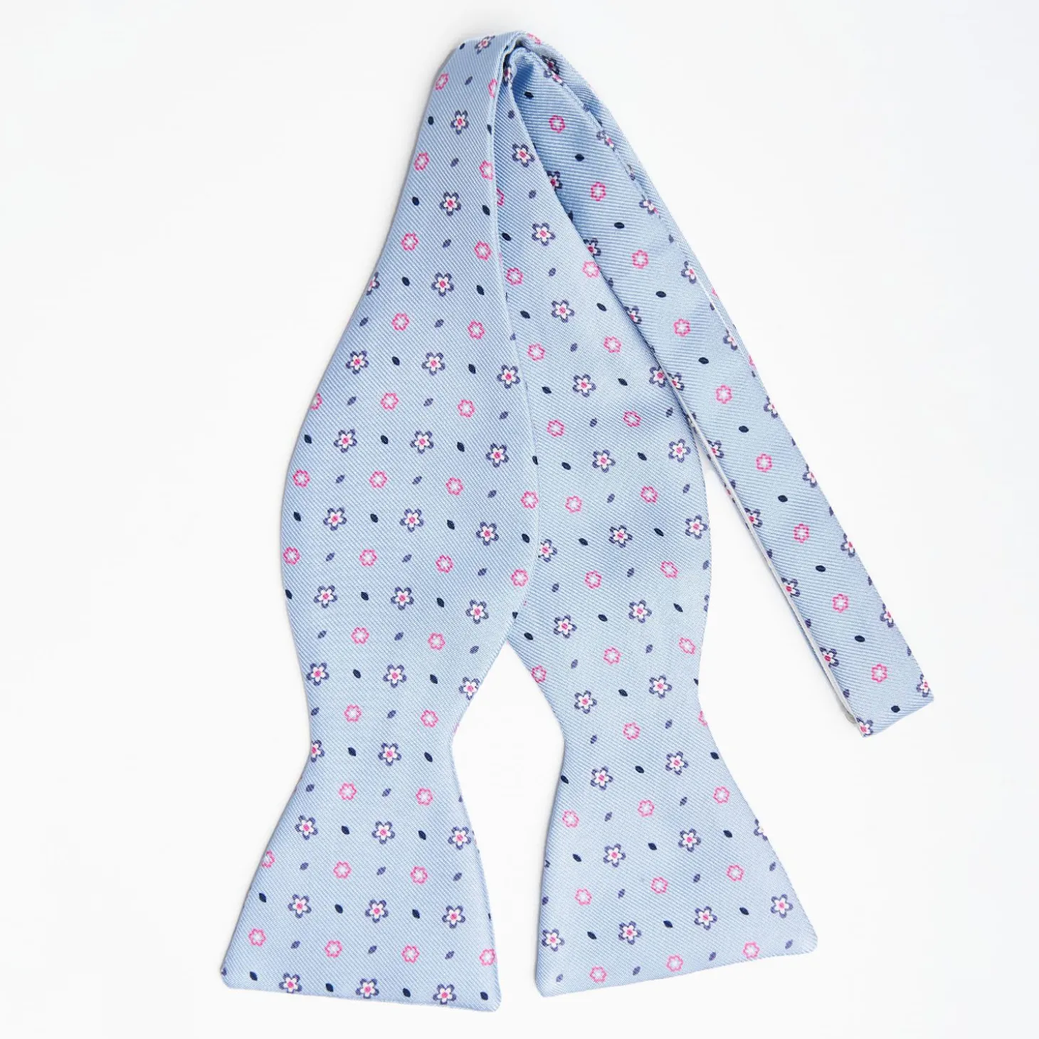 Light Blue Silk Bowtie To Self-Tie Small Flower Pattern