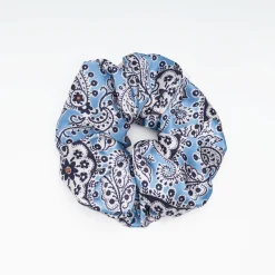 Light Blue Silk Scrunchie With Paisley Patterns