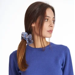 Light Blue Silk Scrunchie With Paisley Patterns