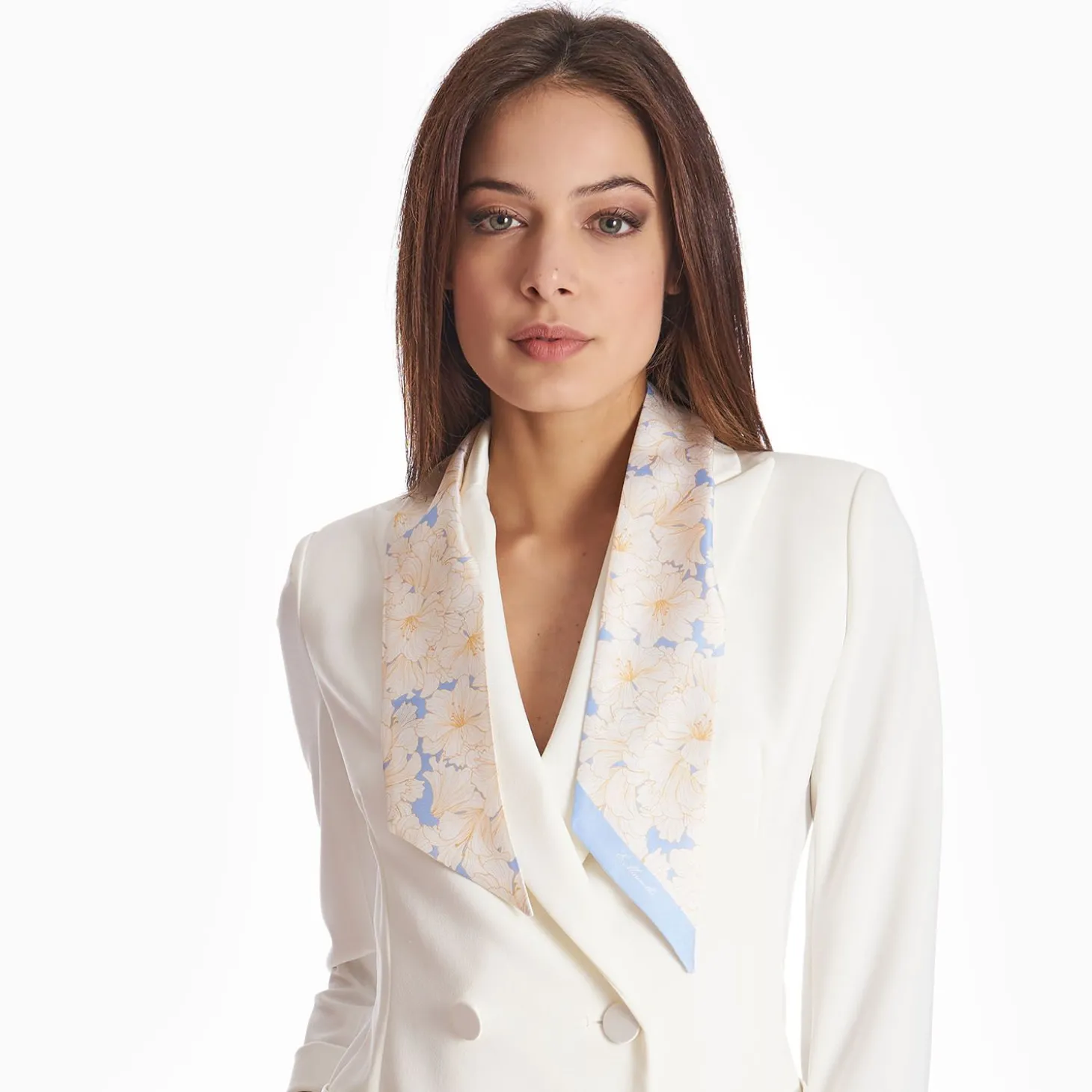 Light Blue Silk Twilly Floral Pattern
