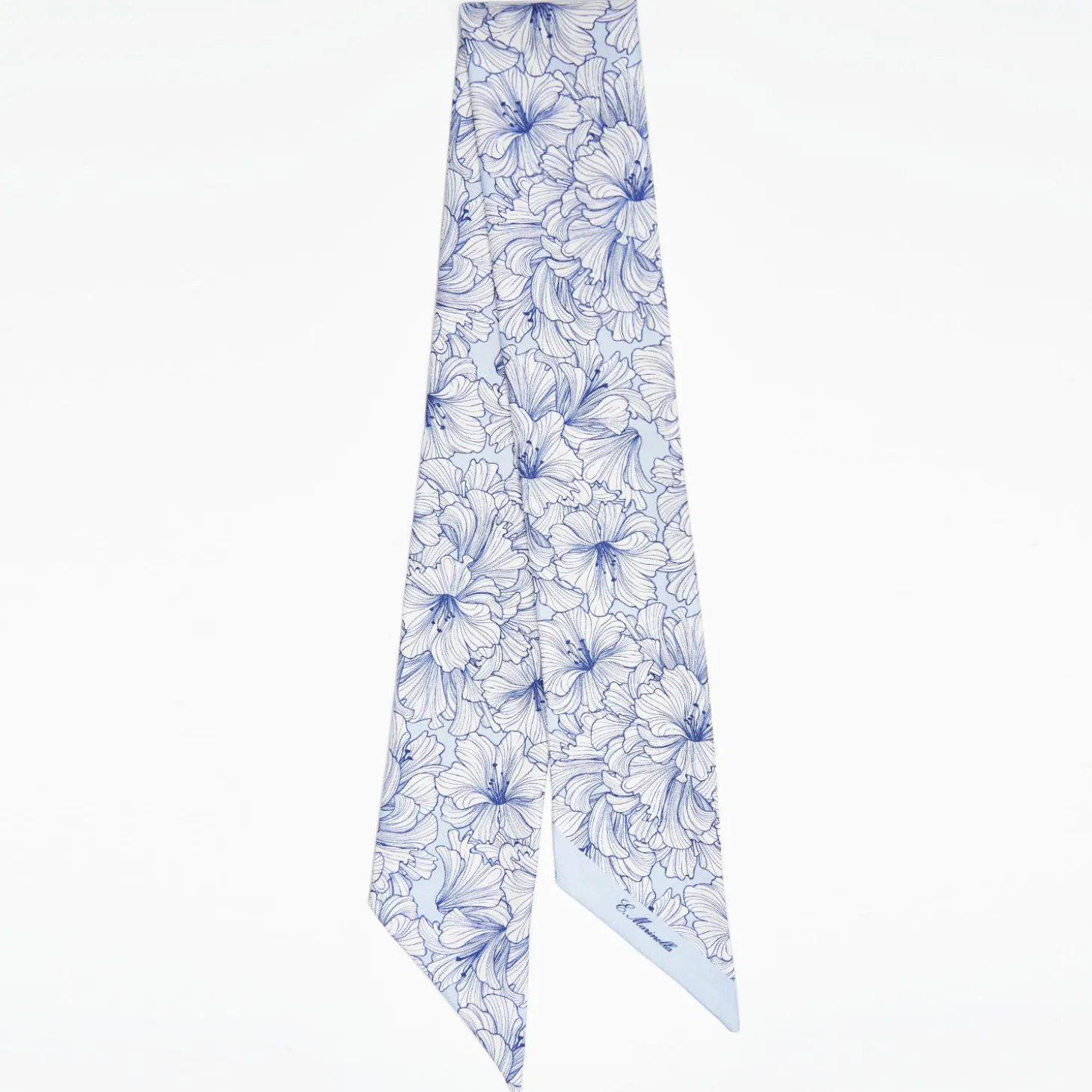 Light Blue Silk Twilly Floral Pattern