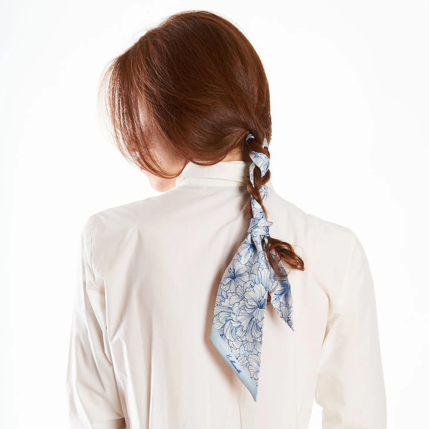 Light Blue Silk Twilly Floral Pattern