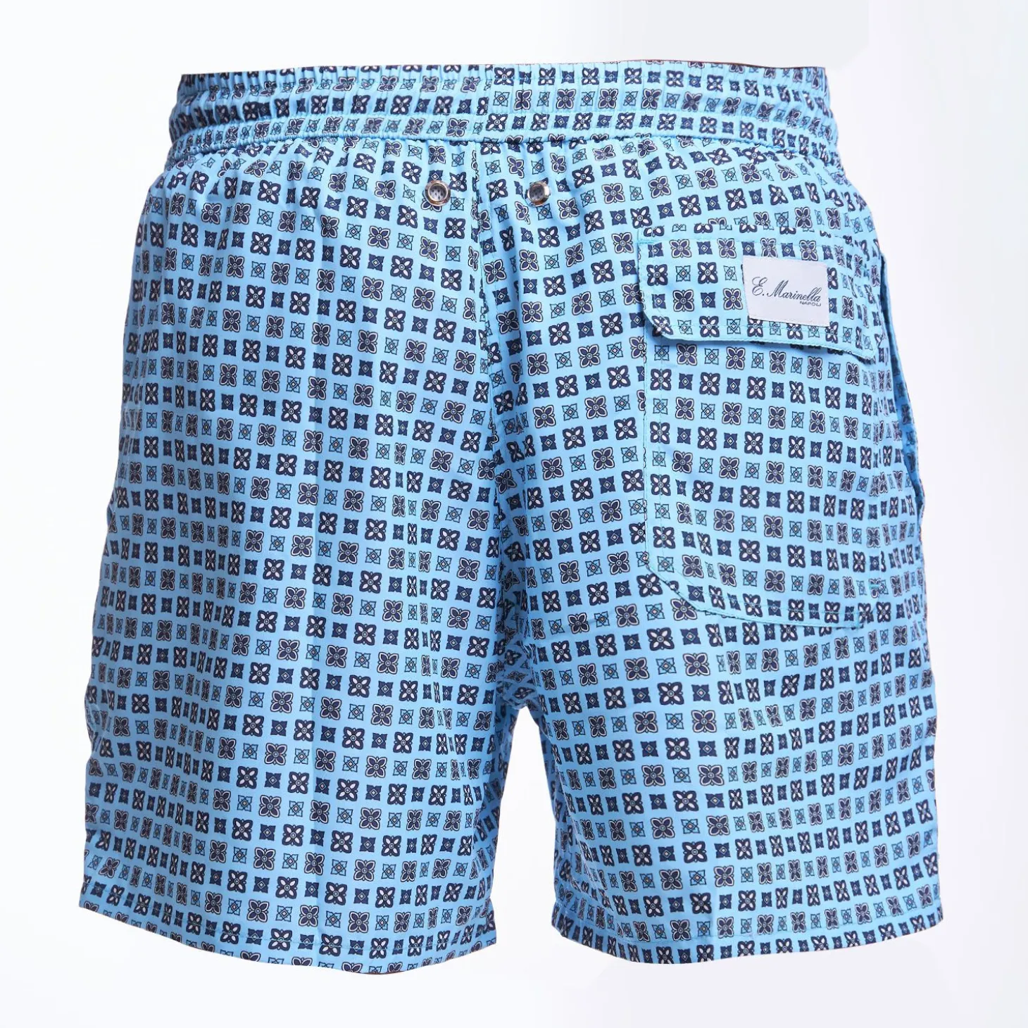 Light Blue Swim Short - Large Flower Pattern