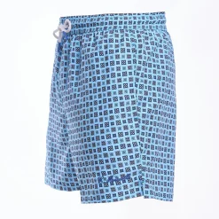Light Blue Swim Short - Large Flower Pattern