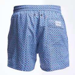 Light Blue Swim Short - Large Flower Pattern