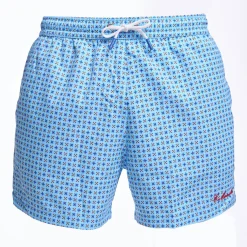 Light Blue Swim Short - Small Flower Pattern