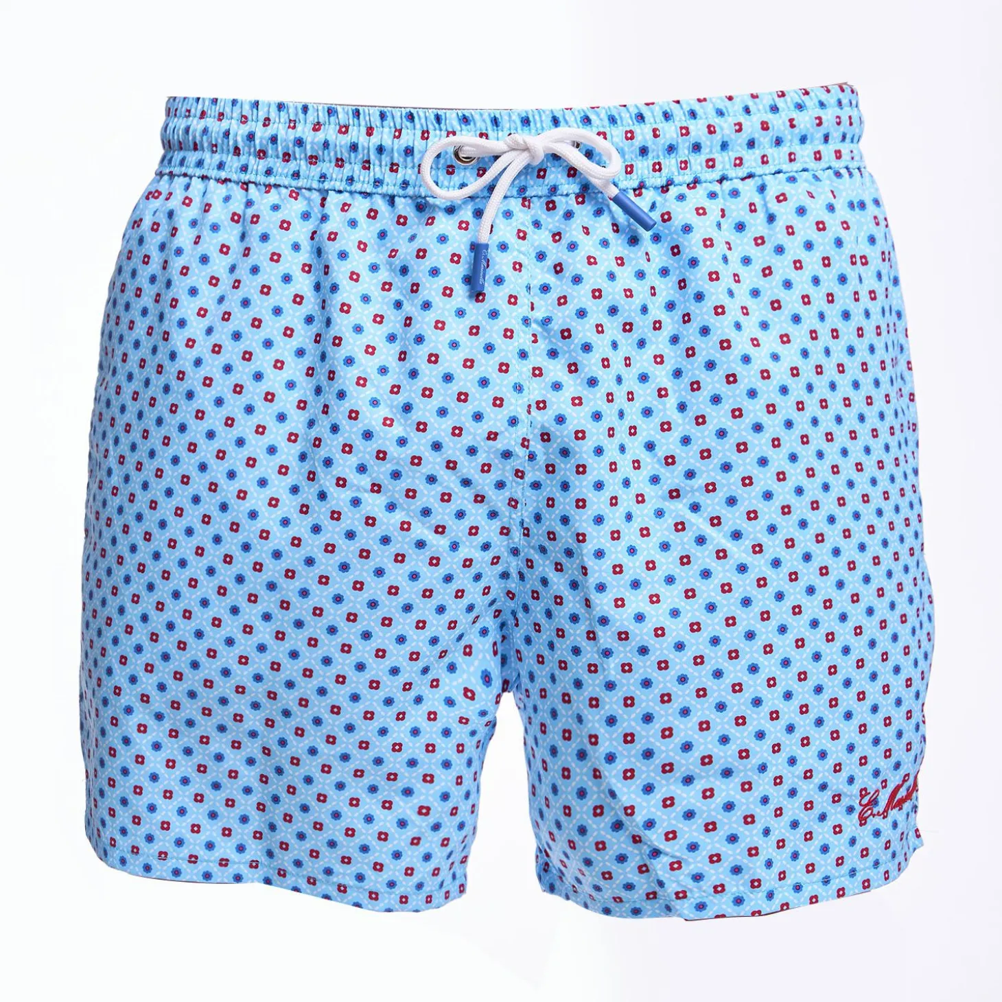 Light Blue Swim Short - Small Flower Pattern