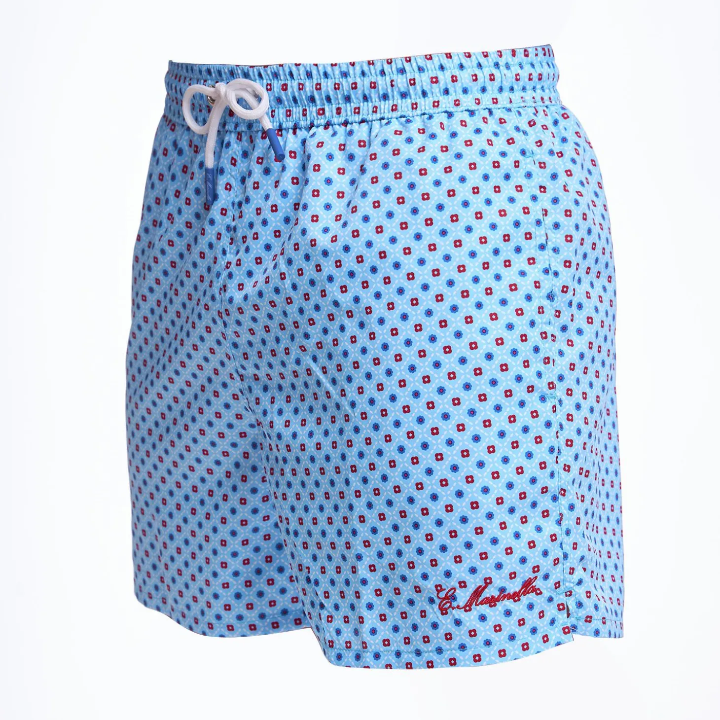 Light Blue Swim Short - Small Flower Pattern
