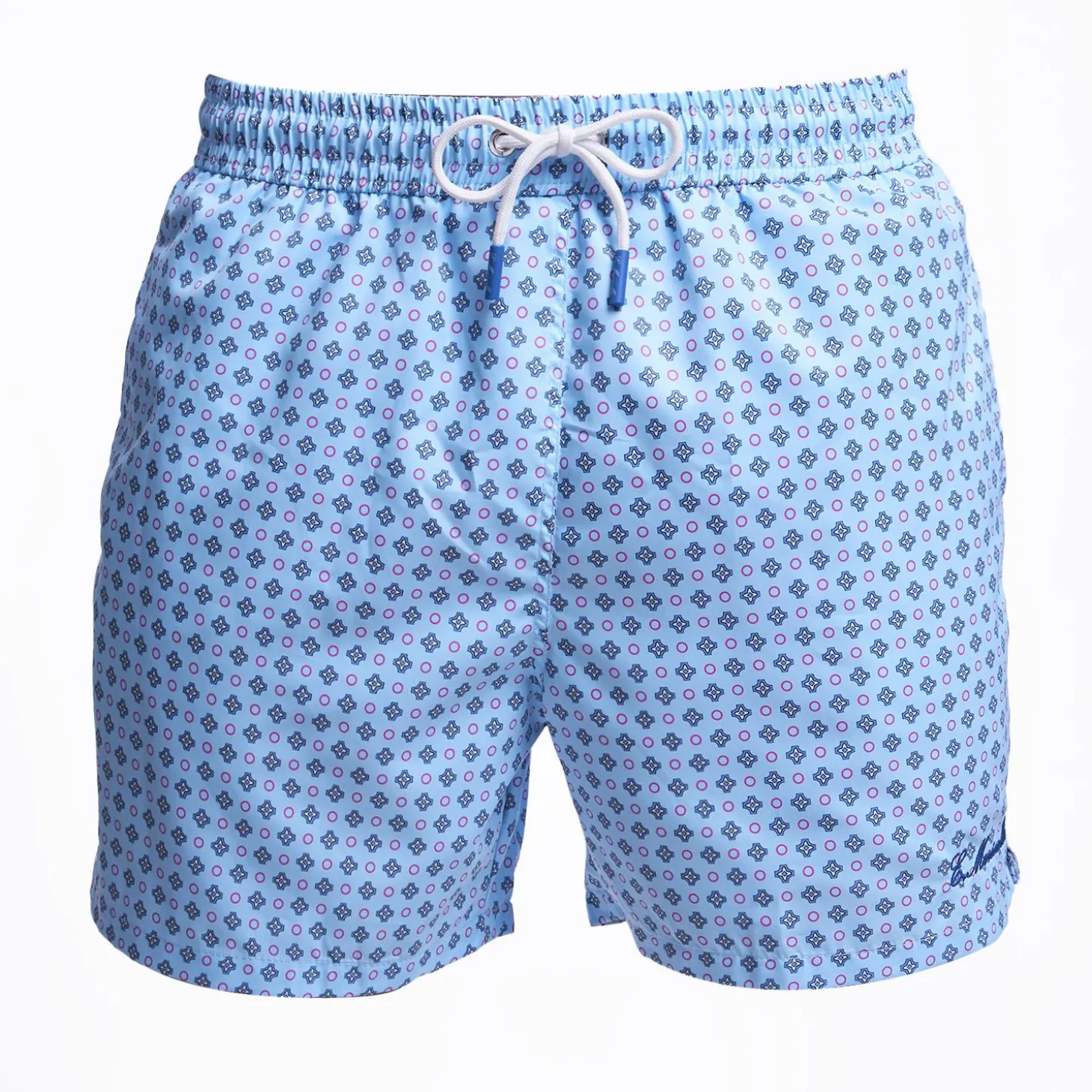 Light Blue Swim Short - Small Flower Pattern