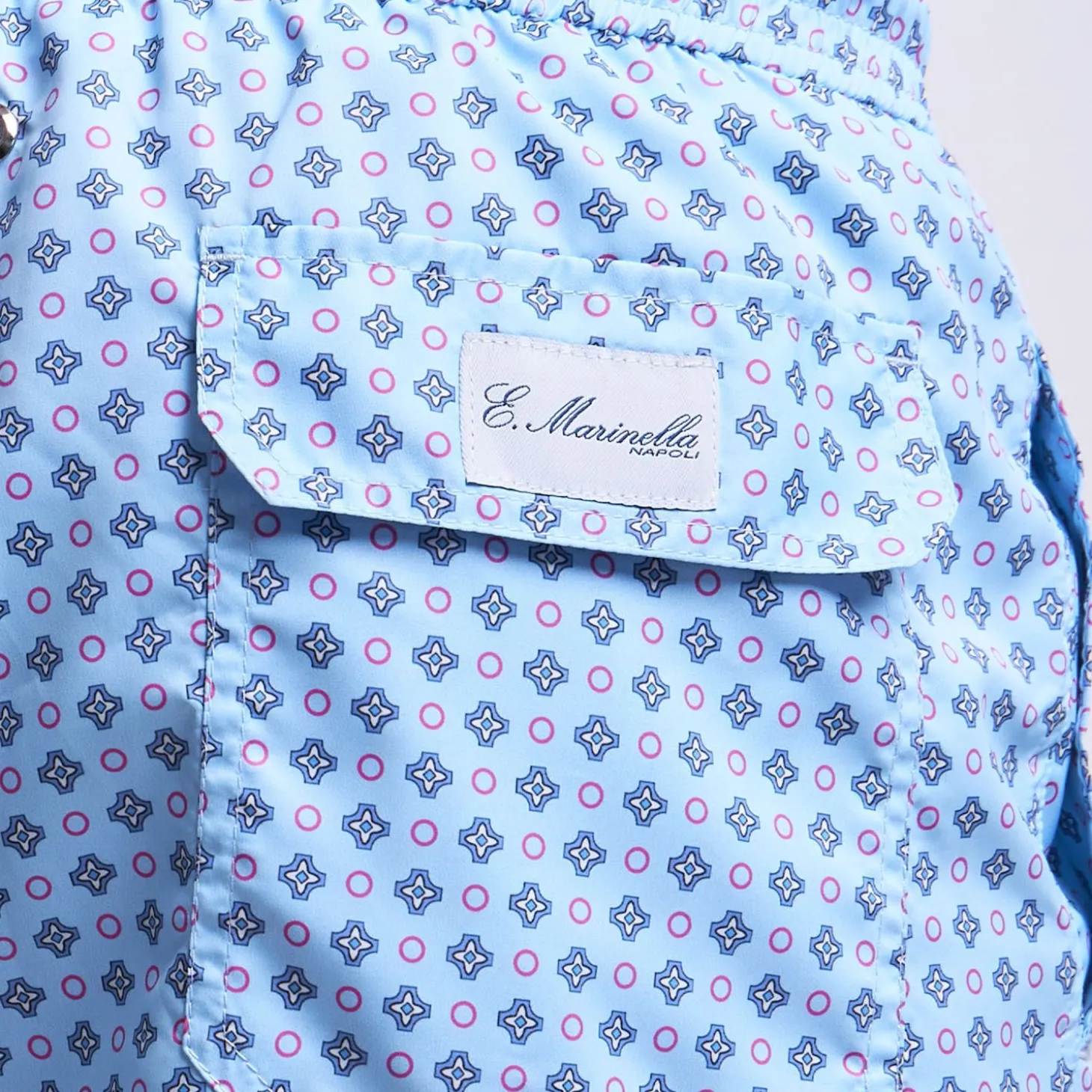 Light Blue Swim Short - Small Flower Pattern