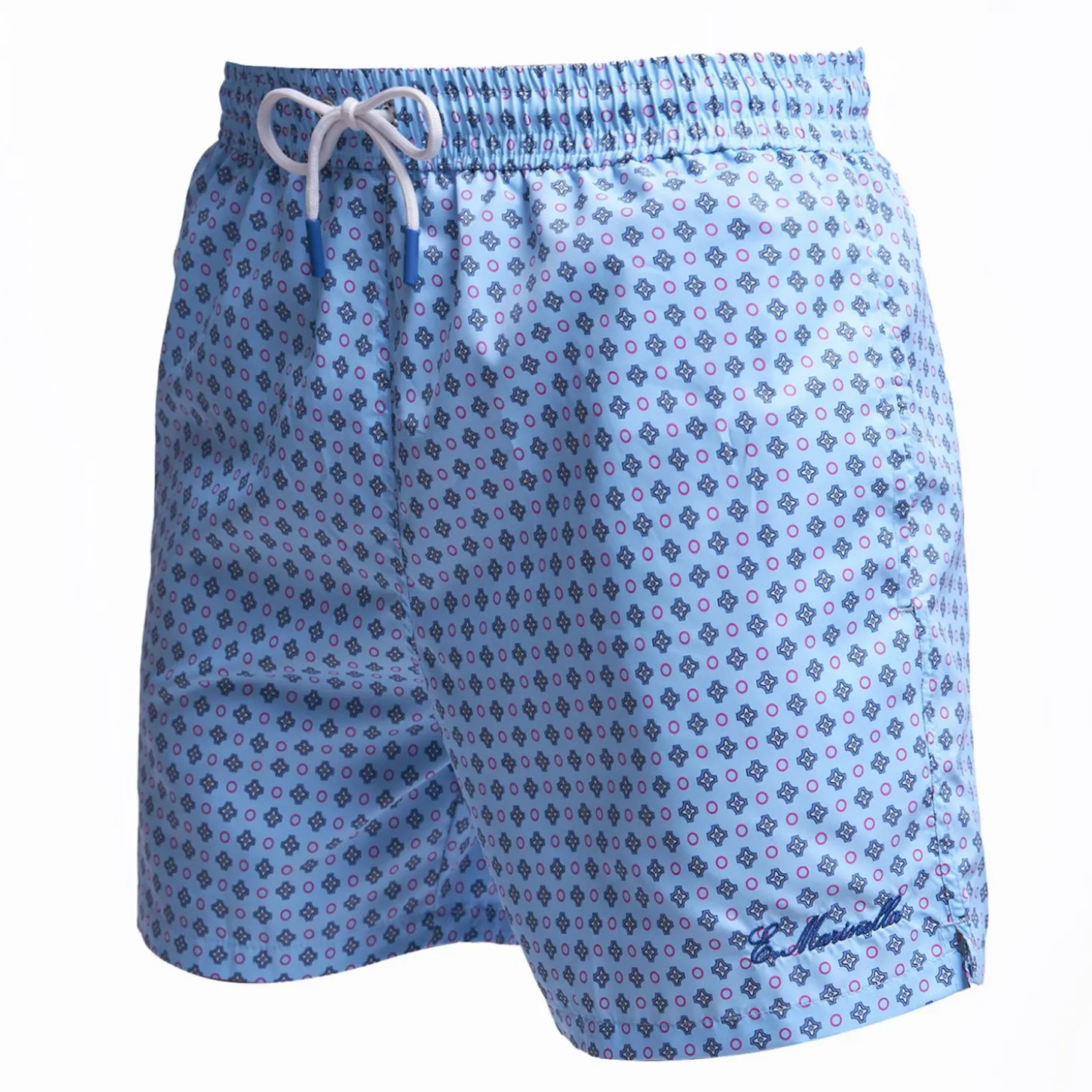 Light Blue Swim Short - Small Flower Pattern