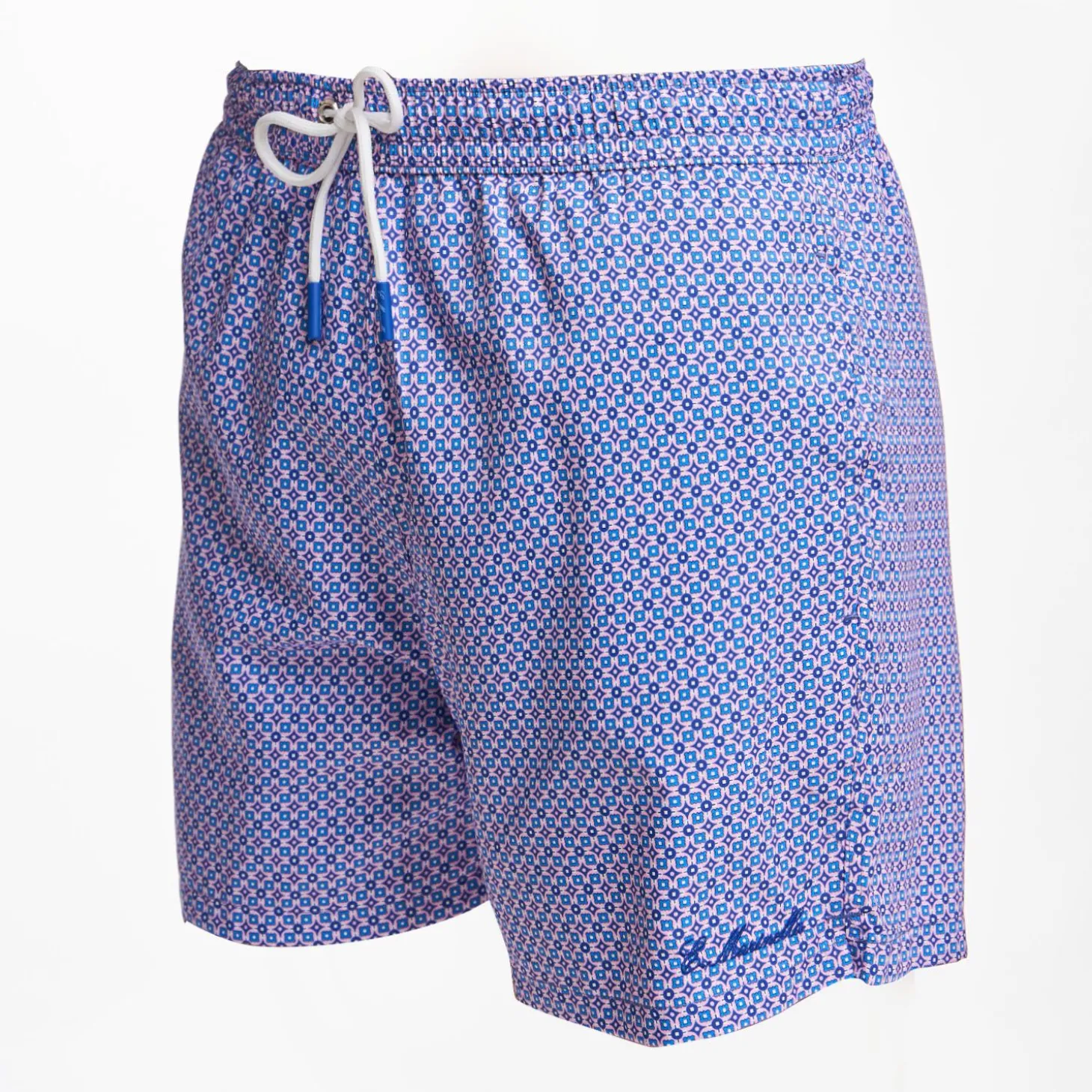 Light Blue Swim Short Small Flower Pattern