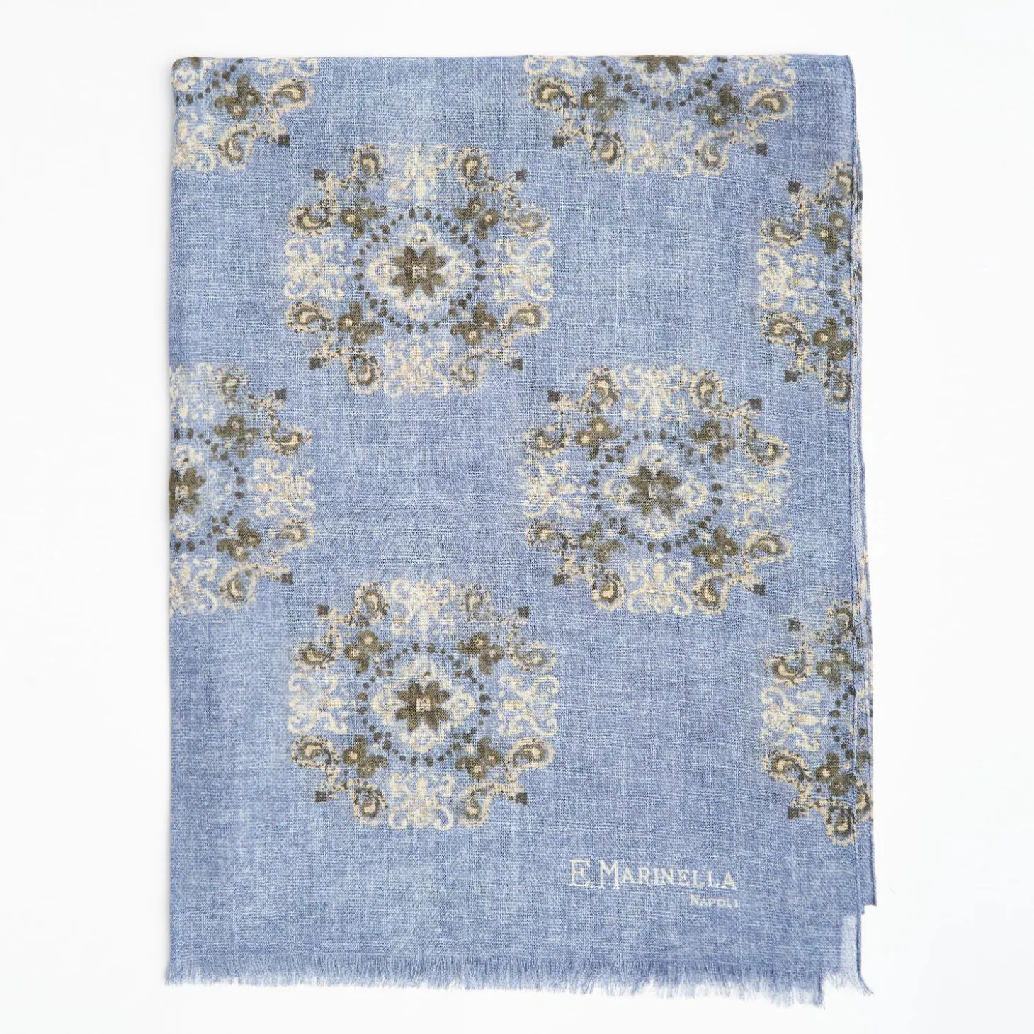 Light Blue Wool Stole With Floral Decorations