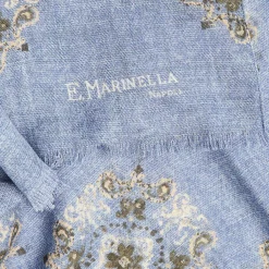 Light Blue Wool Stole With Floral Decorations