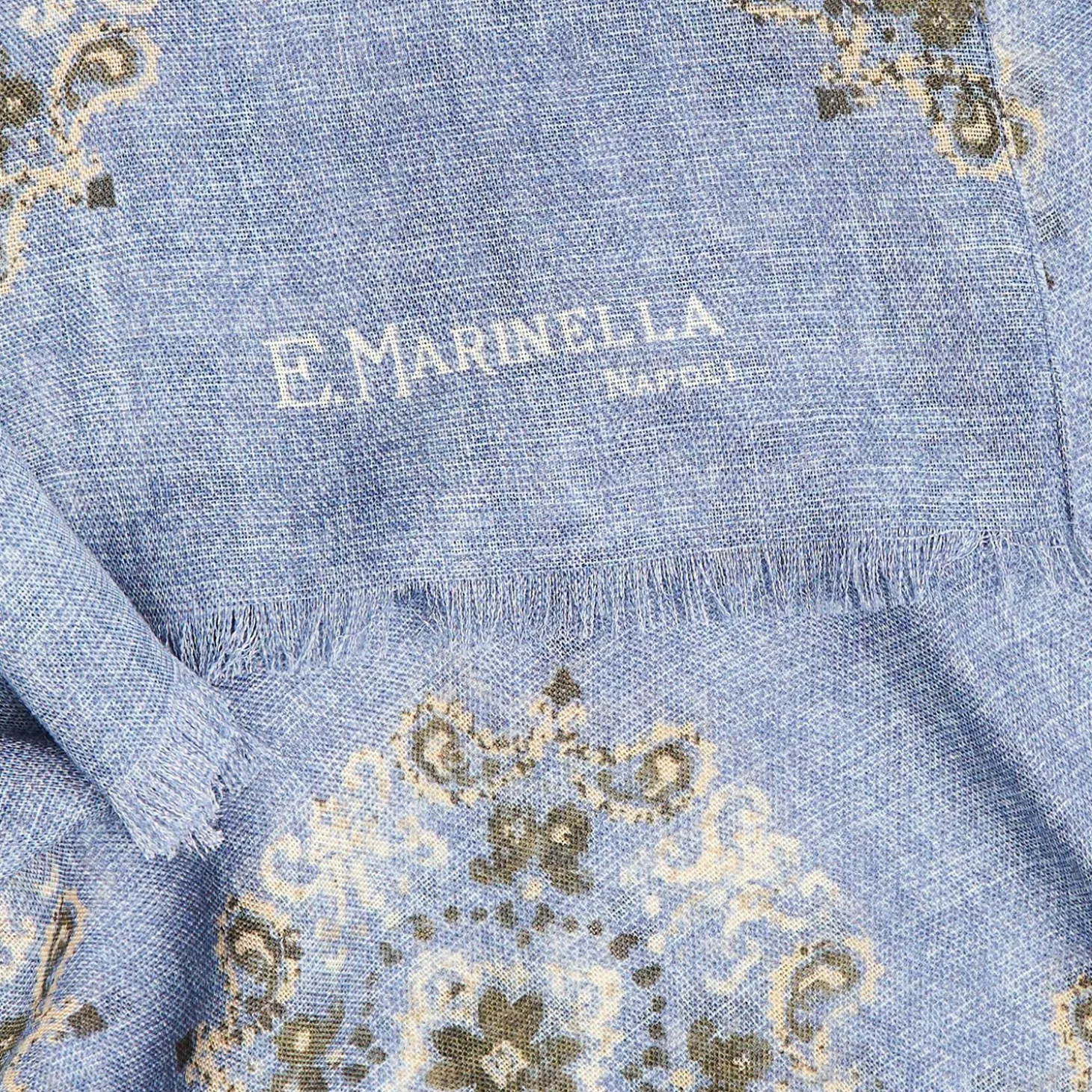 Light Blue Wool Stole With Floral Decorations