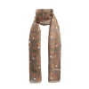 Light Brbown Cotton And Linen Scarf - Orange Fans