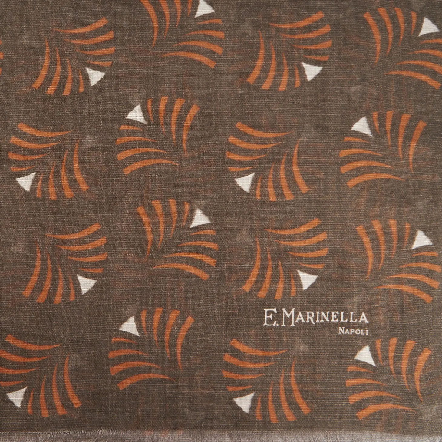 Light Brbown Cotton And Linen Scarf - Orange Fans