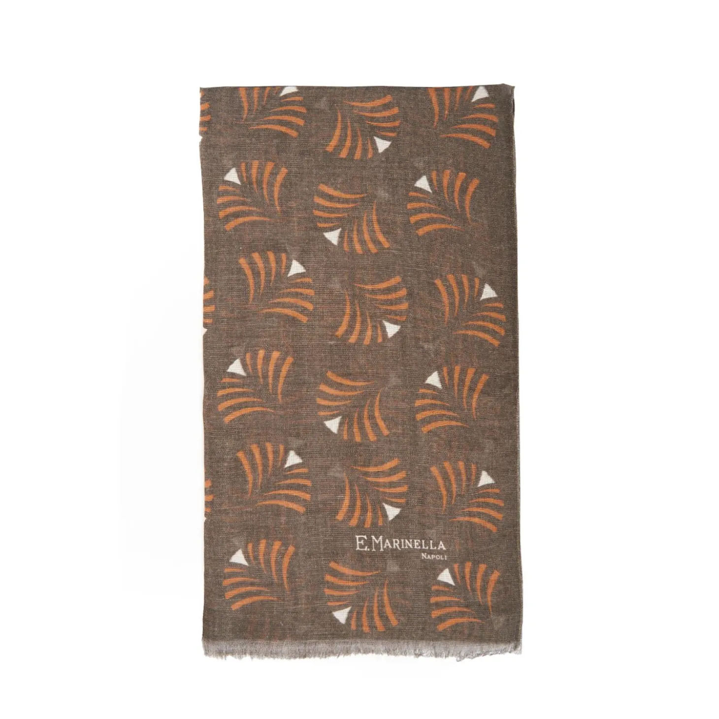 Light Brbown Cotton And Linen Scarf - Orange Fans