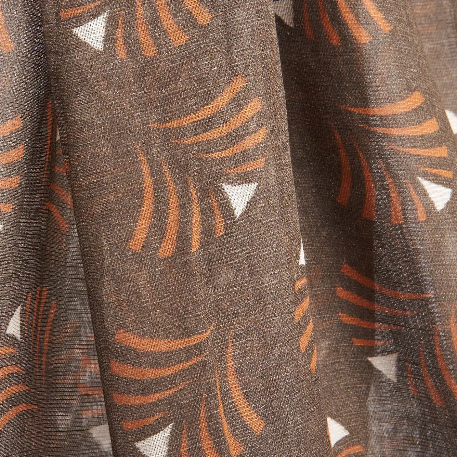 Light Brbown Cotton And Linen Scarf - Orange Fans