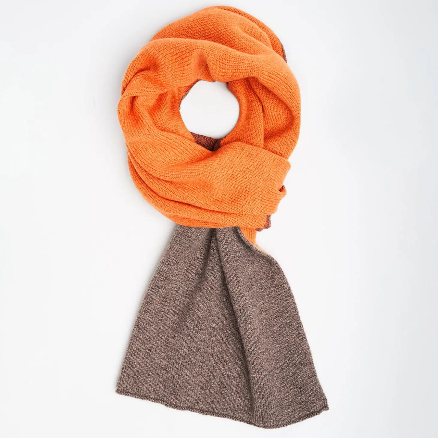 Light Brown And Orange Two-Tone Solid Cashmere Neck Warmer