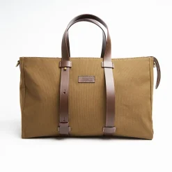 Light Brown Canvas Weekend Bag With Leather Trim