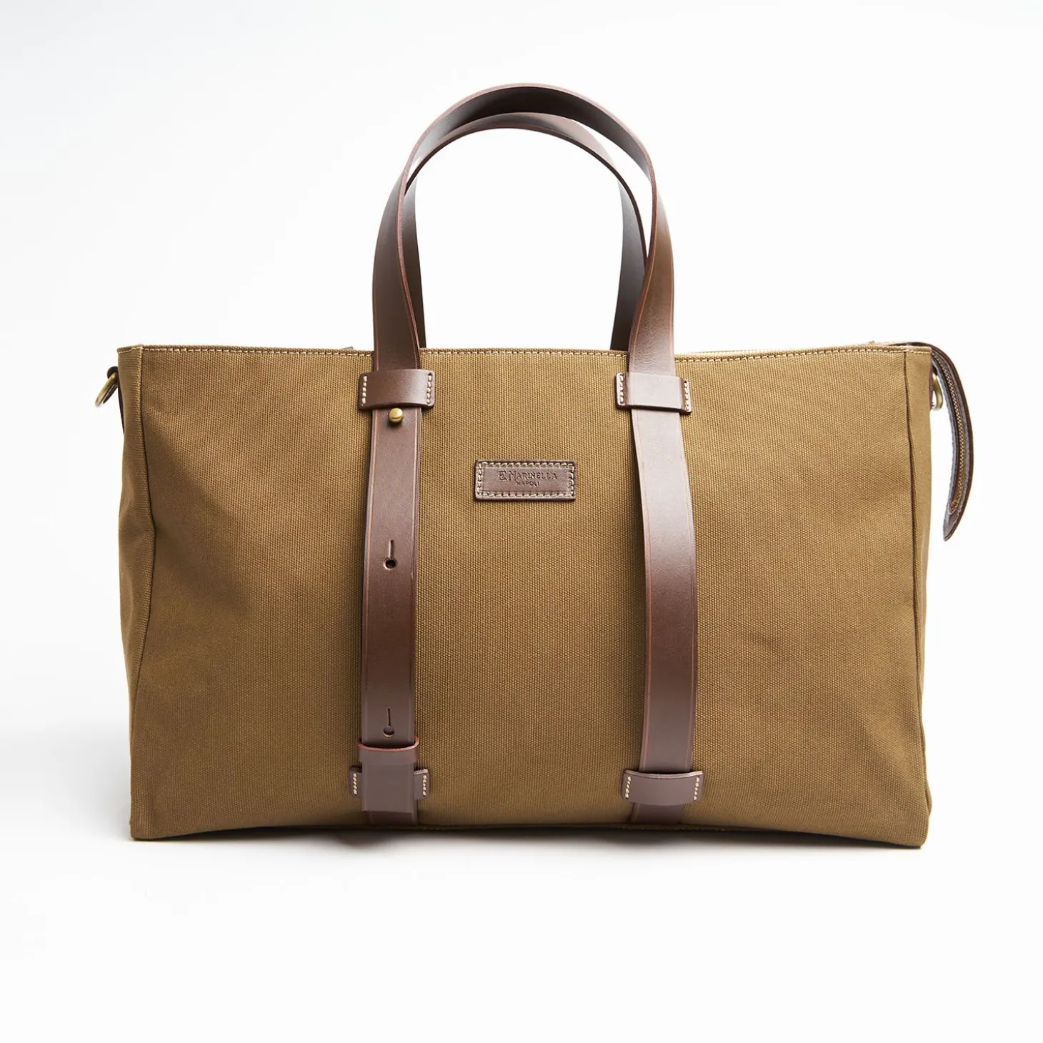 Light Brown Canvas Weekend Bag With Leather Trim