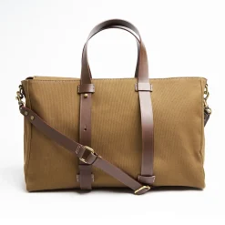 Light Brown Canvas Weekend Bag With Leather Trim