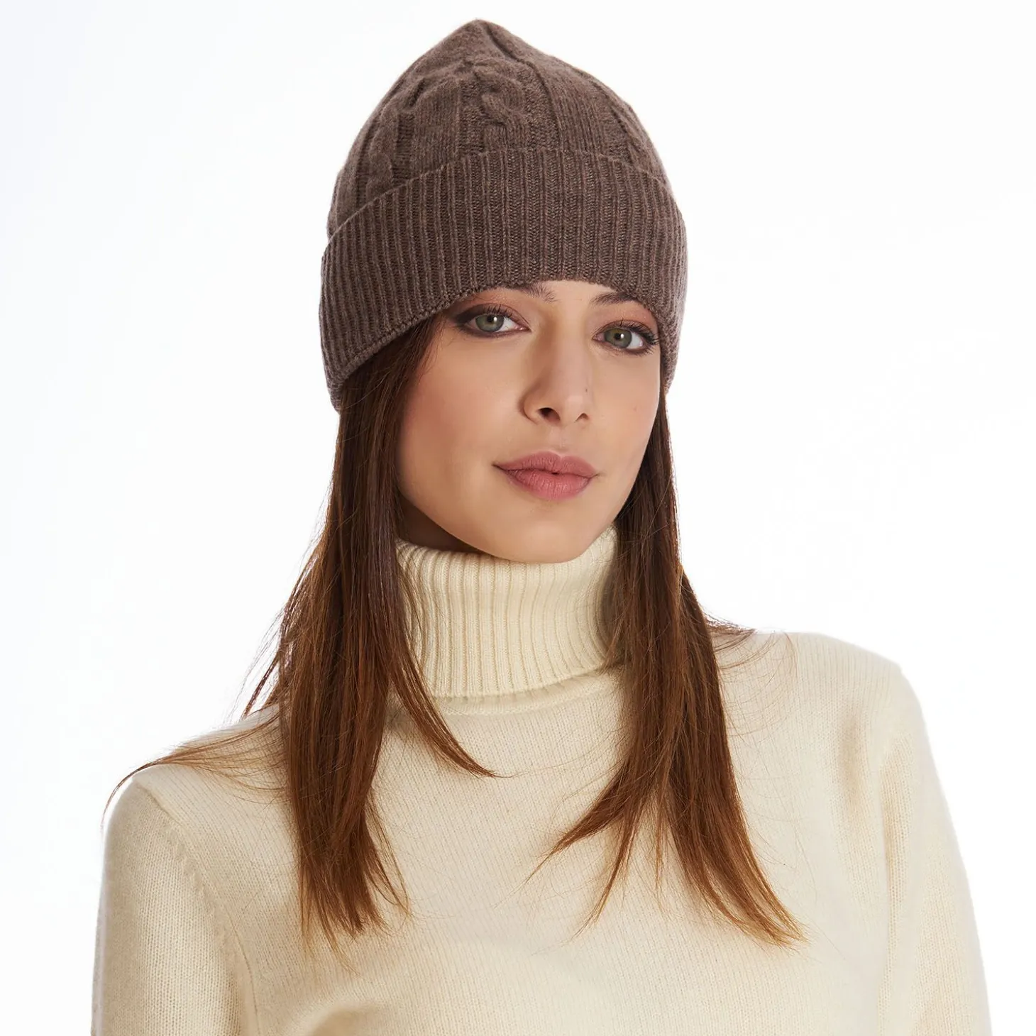 Light Brown Cashmere Braid Beanie