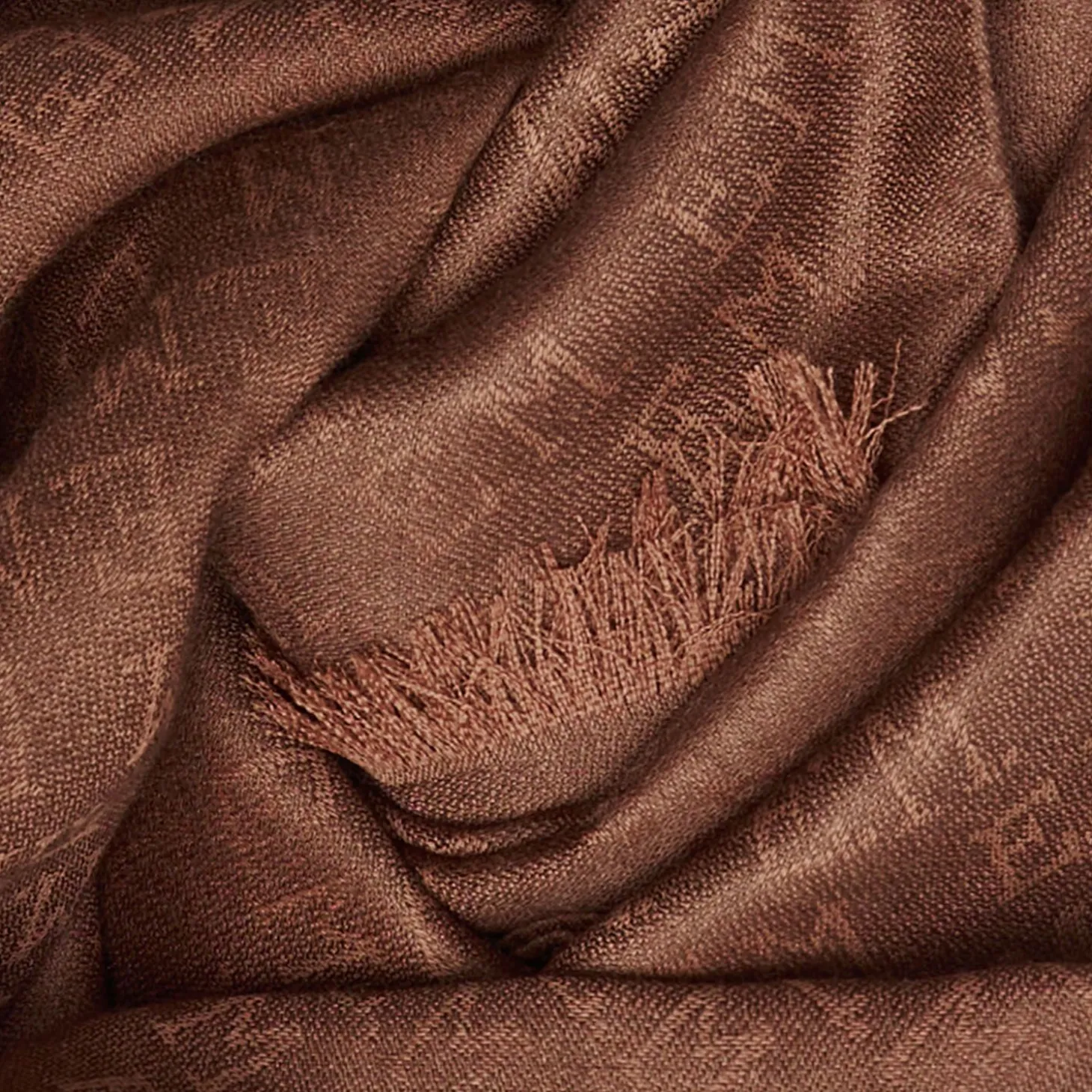 Light Brown Em Logo Scarf In Wool And Cashmere
